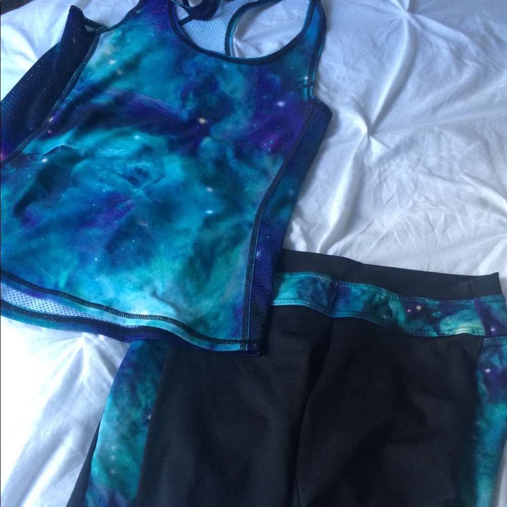Teal Galaxy Activewear (tank&shorts)